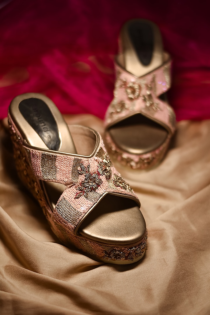 Pink Embroidered Wedges by Around Always