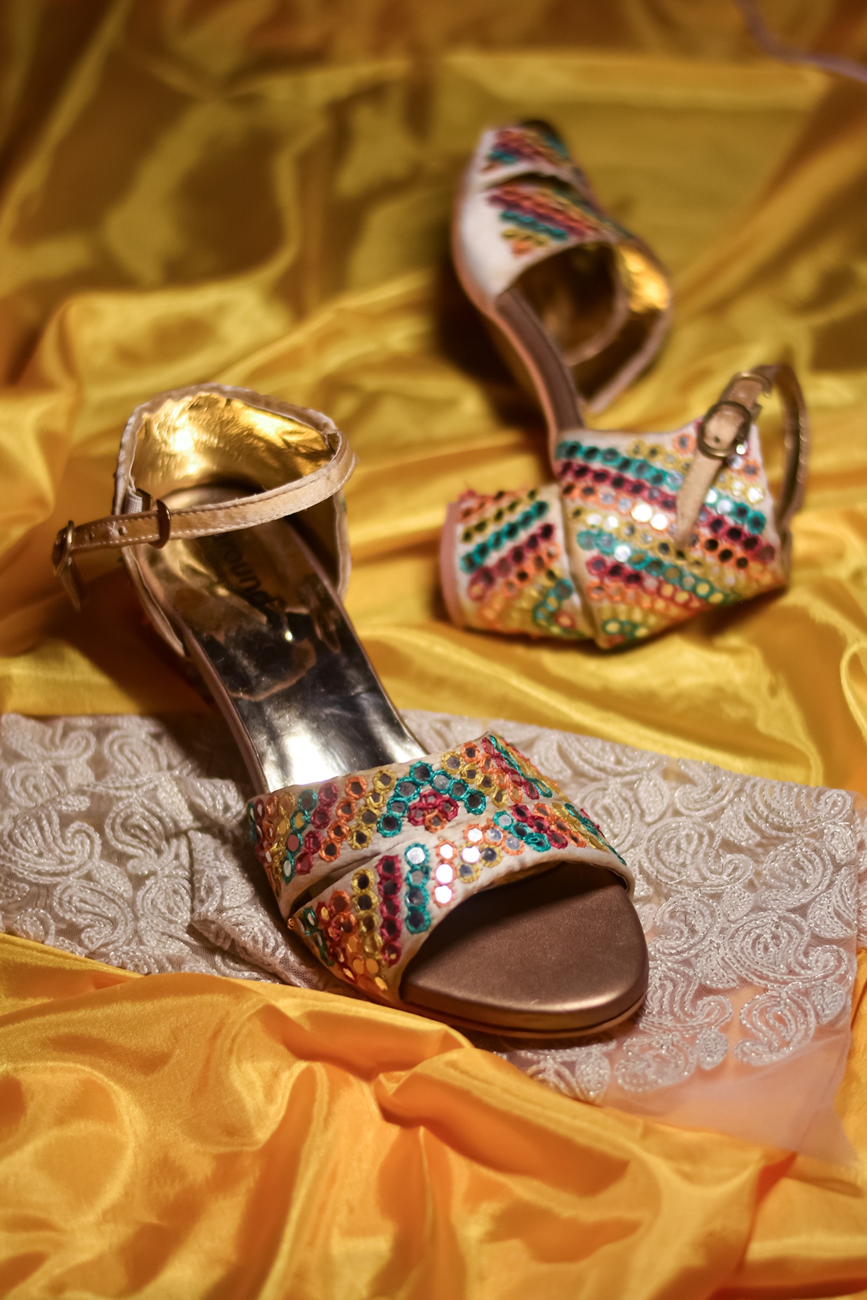 Multi-Colored Embroidered Block Heels by Around Always at Pernia's