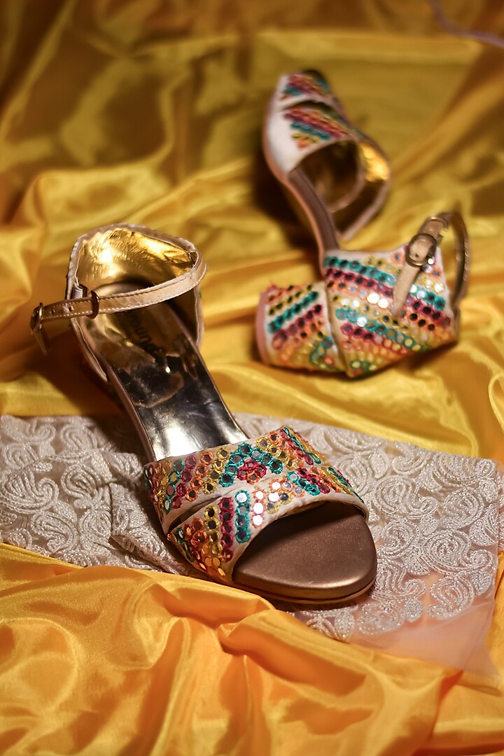 Multi-Colored Embroidered Block Heels by Around Always