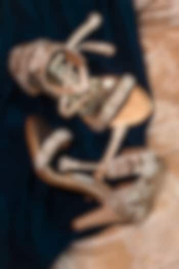 Ivory Poly Silk Hand Embroidered Pencil Heels by Around Always at Pernia's Pop Up Shop