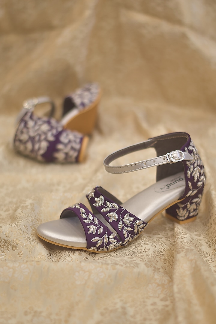 Purple Satin Embroidered Heels by Around Always
