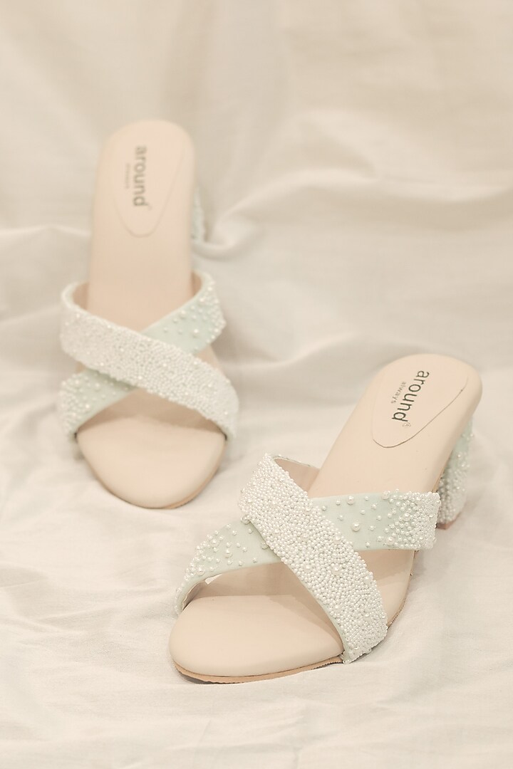 Pastel Green Embroidered Heels by Around Always at Pernia's Pop Up Shop