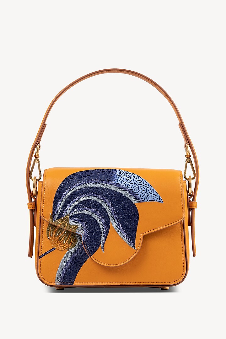 Curcuma Hand Embroidered Mini Top Handle Bag by Aranyani