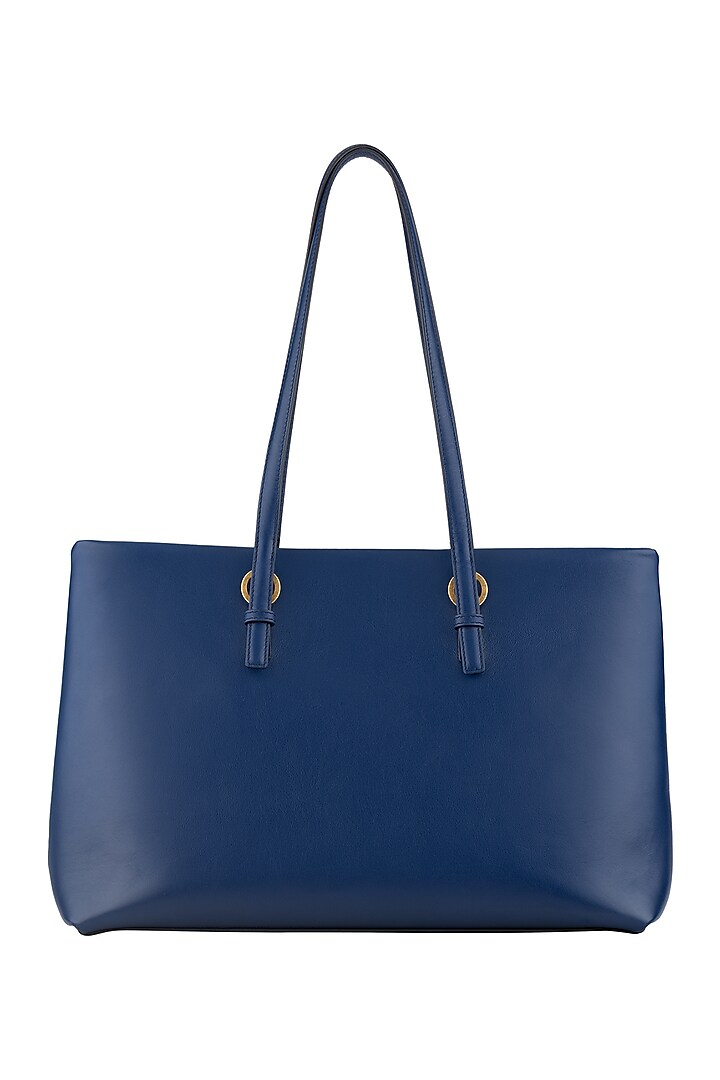 Blue Leather Tote Bag by Aranyani