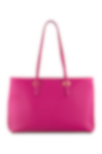 Pink Leather Tote Bag by Aranyani