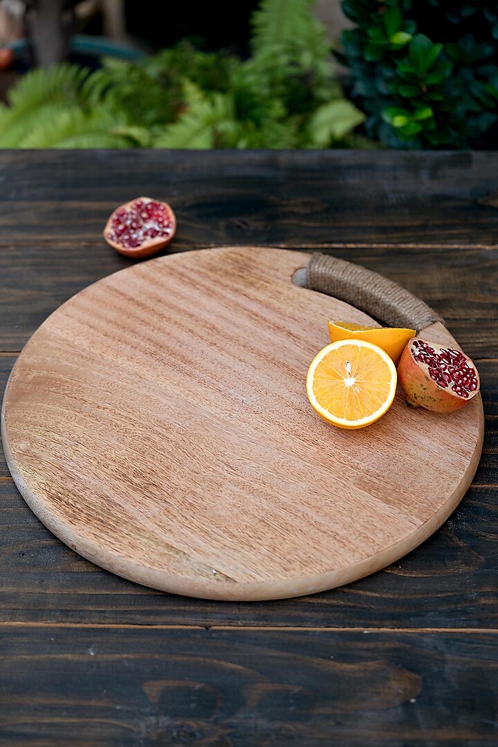 Brown Rounded Chopping Board With Rope Detailing by Araana Home