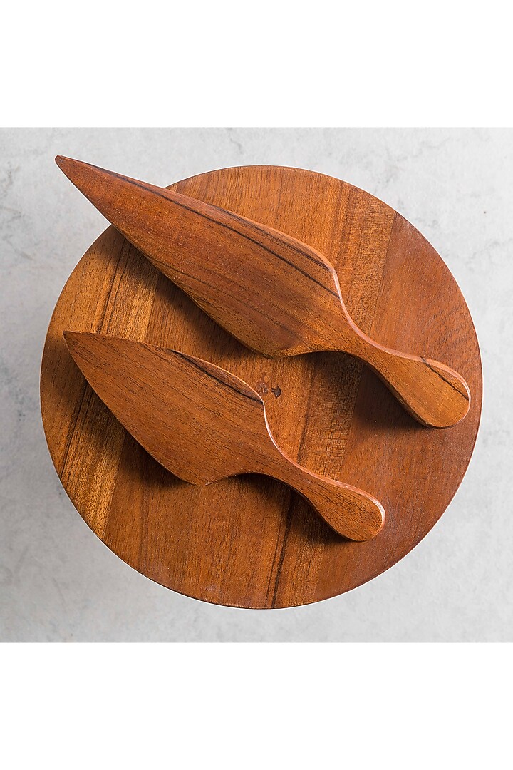 Brown Wood Cake Stand With Spatulas (Set of 3) by Araana Home at Pernia's Pop Up Shop