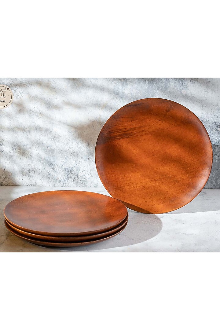 Brown Wood Rounded Plates (Set of 4) by Araana Home at Pernia's Pop Up Shop