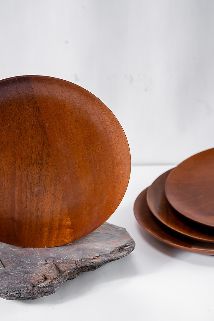 Brown Wood Rounded Plates (Set of 4) by Araana Home at Pernia's Pop Up Shop