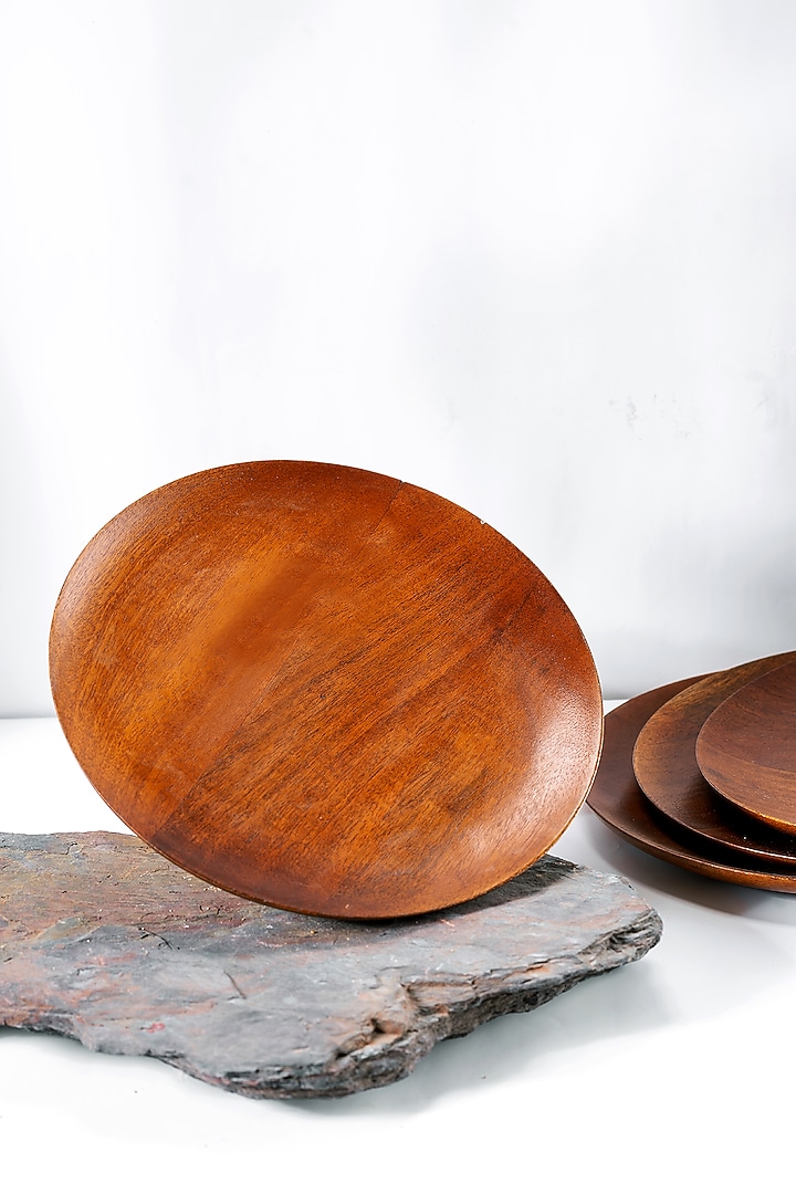 Brown Wood Rounded Plates (Set of 4) by Araana Home at Pernia's Pop Up Shop