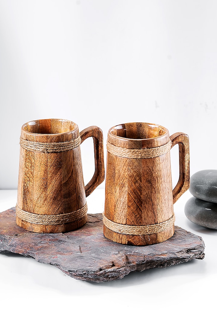 Brown Wooden Beer Mugs (Set of 2) by Araana Home