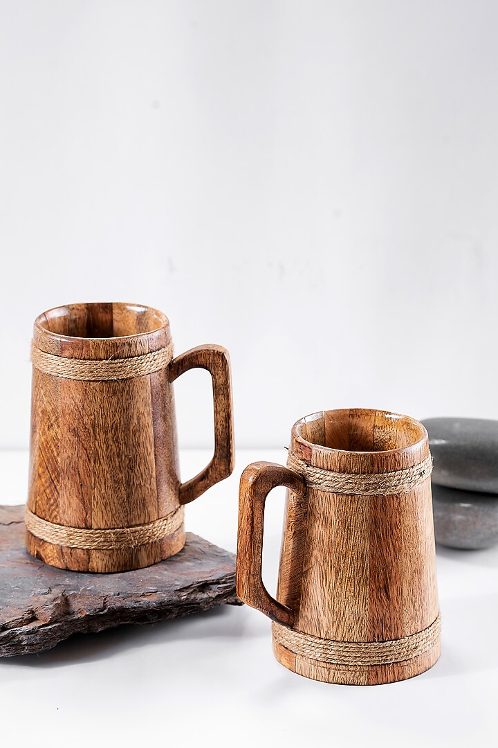 Brown Wooden Beer Mugs (Set of 2) by Araana Home at Pernia's Pop Up Shop