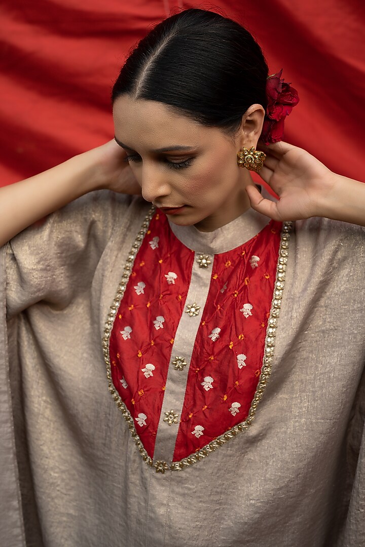 Golden Georgette Kaftan Set by Aradhana & Aparna at Pernia's Pop Up Shop