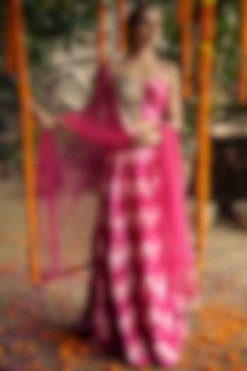Pink Pure Silk Lehenga Set by Aradhana & Aparna