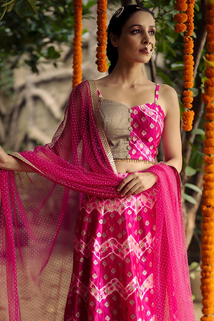 Pink Pure Silk Wedding Lehenga Set by Aradhana & Aparna at Pernia's Pop Up Shop