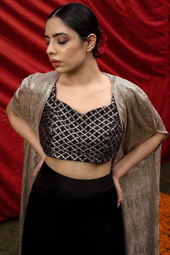 Black Georgette Satin Wedding Sharara Set by Aradhana & Aparna at Pernia's Pop Up Shop