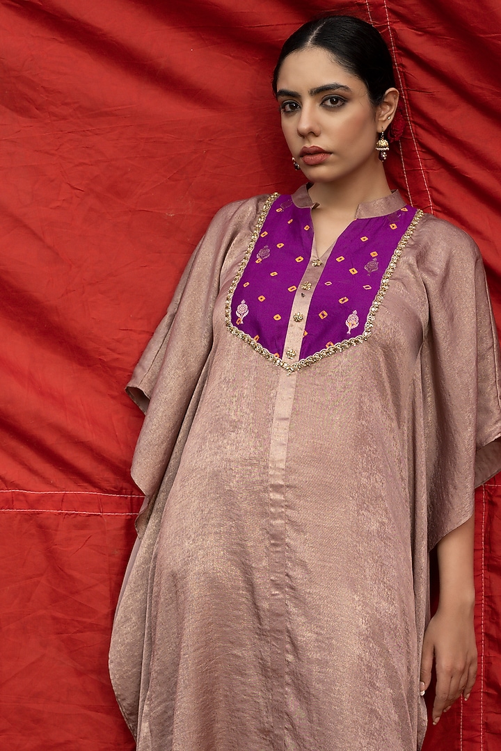 Rose Gold Georgette Kaftan Set by Aradhana & Aparna at Pernia's Pop Up Shop