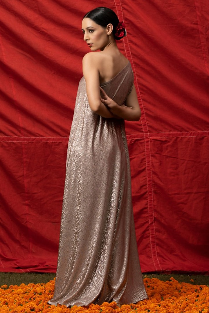 Golden Lycra One-Shoulder Tunic Set by Aradhana & Aparna at Pernia's Pop Up Shop
