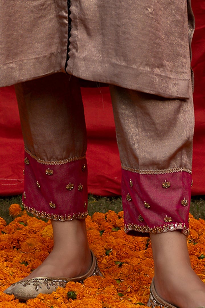 Rose Gold Hammer Georgette Tunic Set by Aradhana & Aparna at Pernia's Pop Up Shop