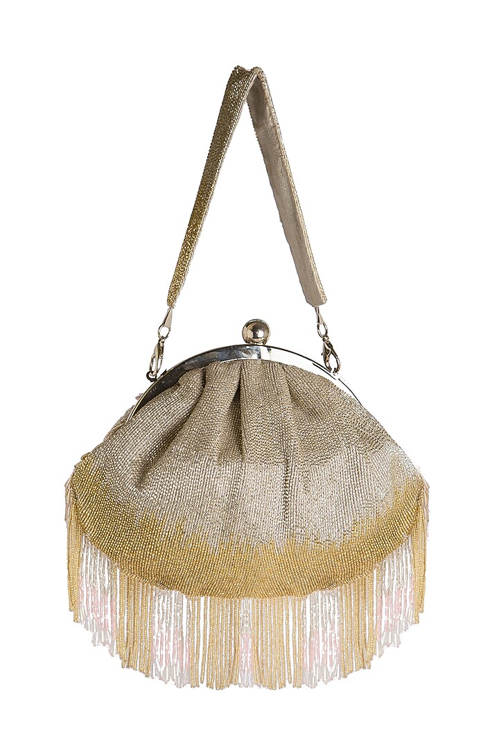 Silver Raw Silk Embroidered Clutch by Ara Studio at Pernia's Pop Up Shop