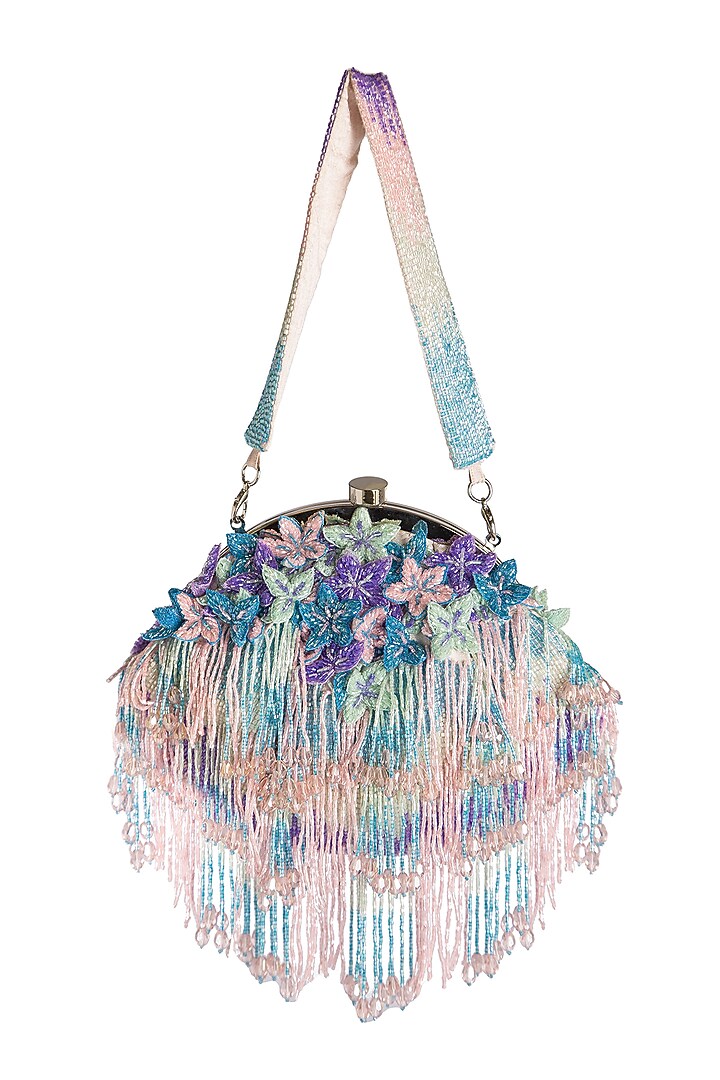 Multi-Colored Raw Silk Embroidered Clutch by Ara Studio at Pernia's Pop Up Shop