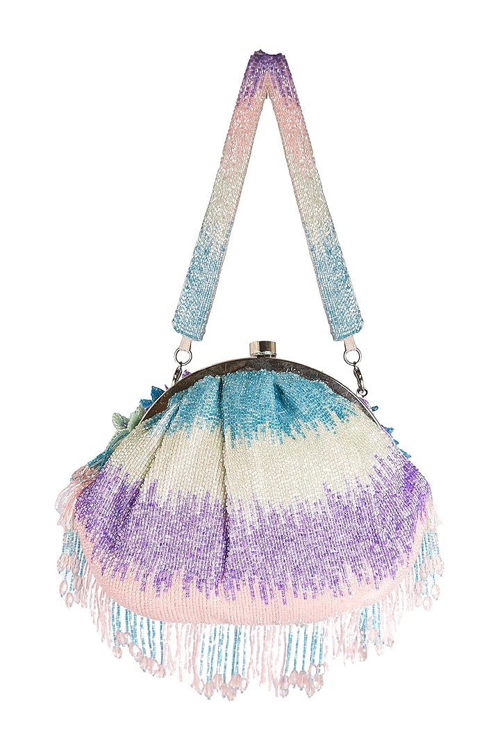 Multi-Colored Raw Silk Embroidered Clutch by Ara Studio at Pernia's Pop Up Shop