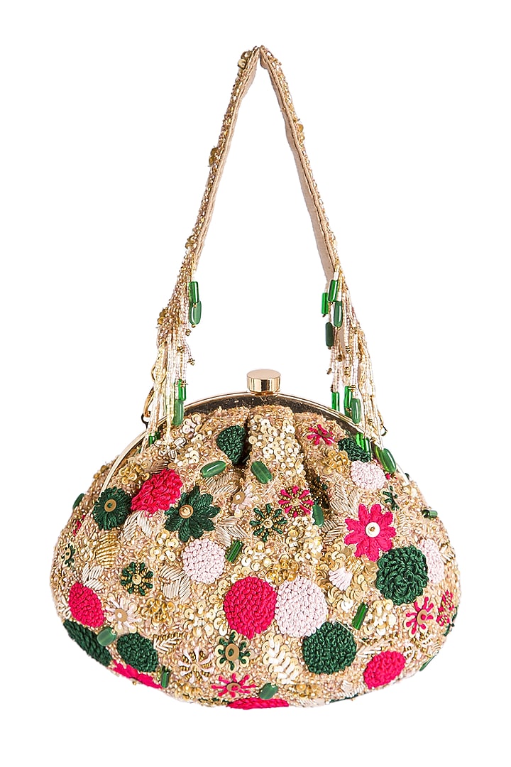 Multi-Colored Raw Silk Embroidered Stardom Pouch by Ara Studio at Pernia's Pop Up Shop