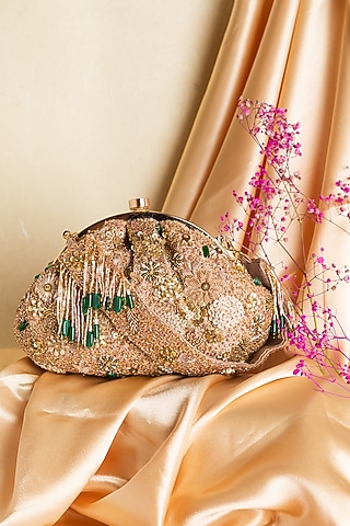 Gold Raw Silk Embroidered Stardom Pouch by Ara Studio