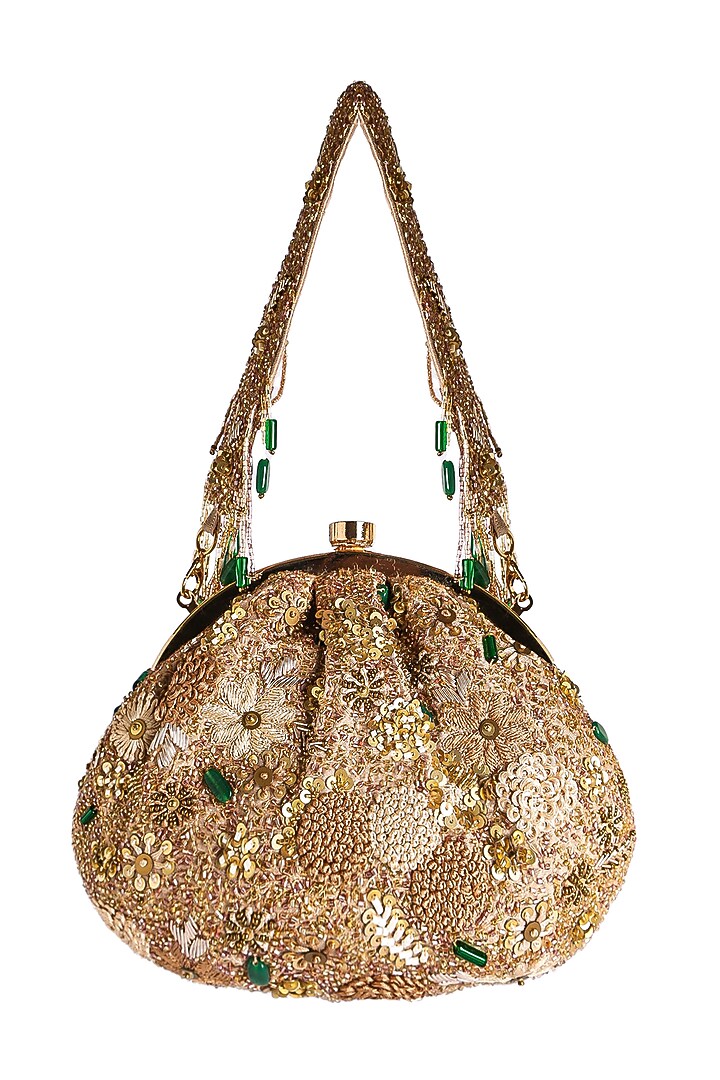 Gold Raw Silk Embroidered Stardom Pouch by Ara Studio at Pernia's Pop Up Shop
