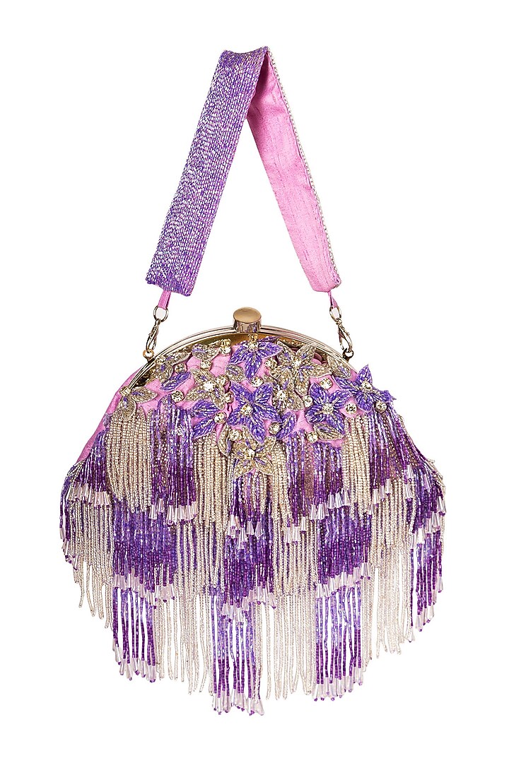 Purple Raw Silk Embellished Soft Pouch by Ara Studio at Pernia's Pop Up Shop