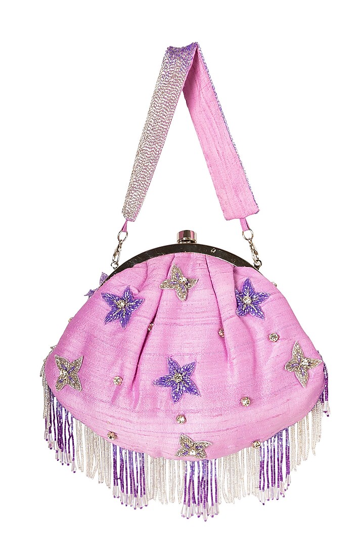 Purple Raw Silk Embellished Soft Pouch by Ara Studio at Pernia's Pop Up Shop