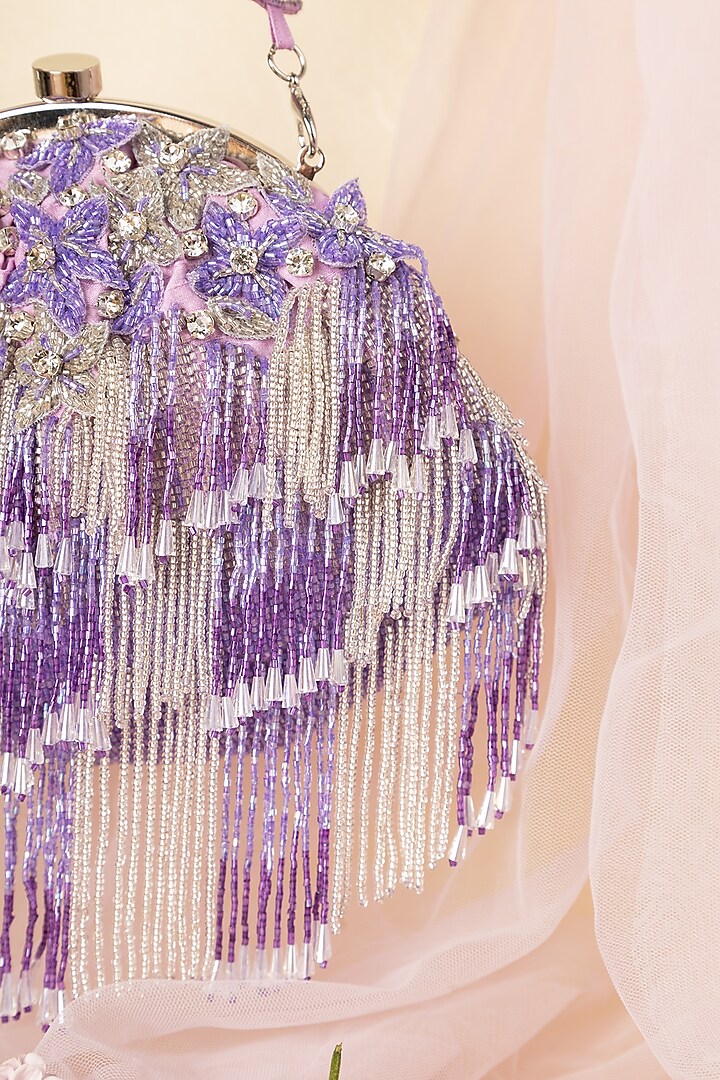 Purple Raw Silk Embellished Soft Pouch by Ara Studio at Pernia's Pop Up Shop