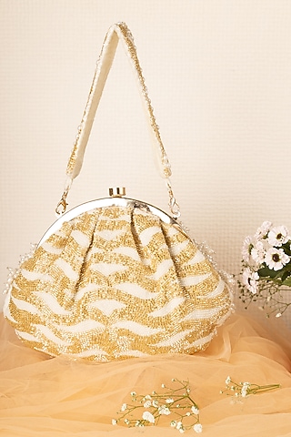 Vanilla Gold Velvet Embroidered Soft Pouch by Ara Studio