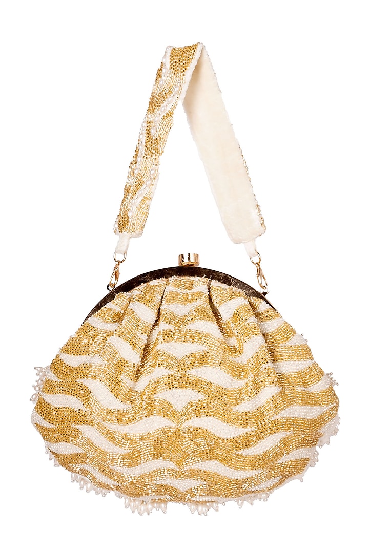 Vanilla Gold Velvet Embroidered Soft Pouch by Ara Studio at Pernia's Pop Up Shop