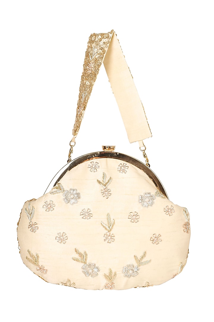 Gold & Silver Raw Silk Embroidered Soft Pouch by Ara Studio at Pernia's Pop Up Shop