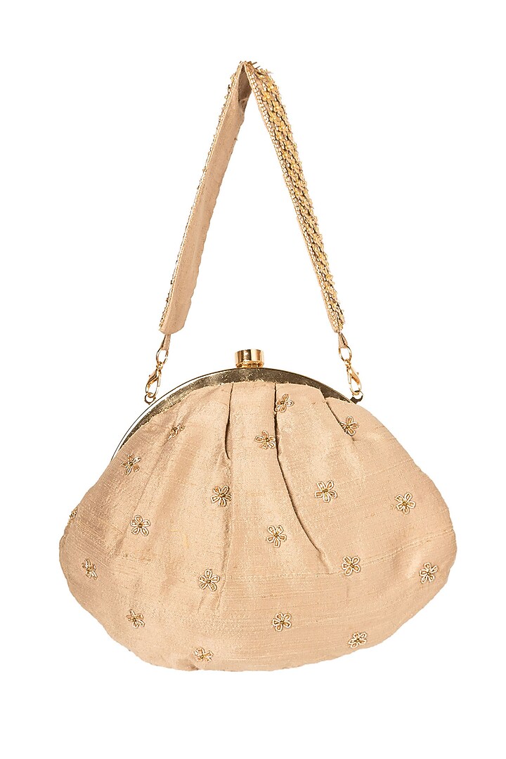 Rose Gold Raw Silk Embroidered Soft Pouch by Ara Studio at Pernia's Pop Up Shop