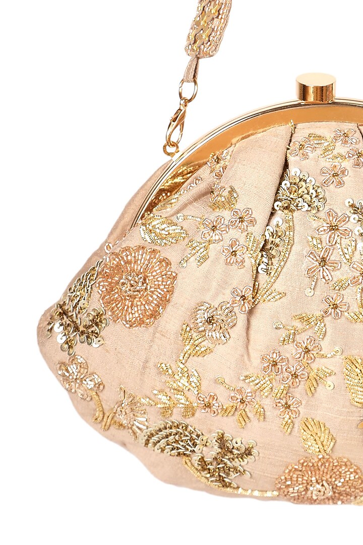 Rose Gold Raw Silk Embroidered Soft Pouch by Ara Studio at Pernia's Pop Up Shop