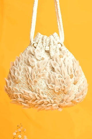 White Velvet Embellished Potli by Ara Studio