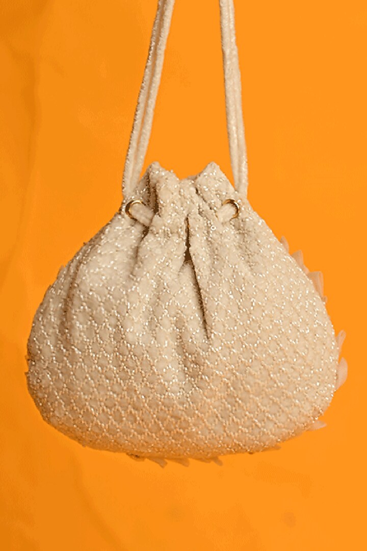 White Velvet Embellished Potli by Ara Studio at Pernia's Pop Up Shop