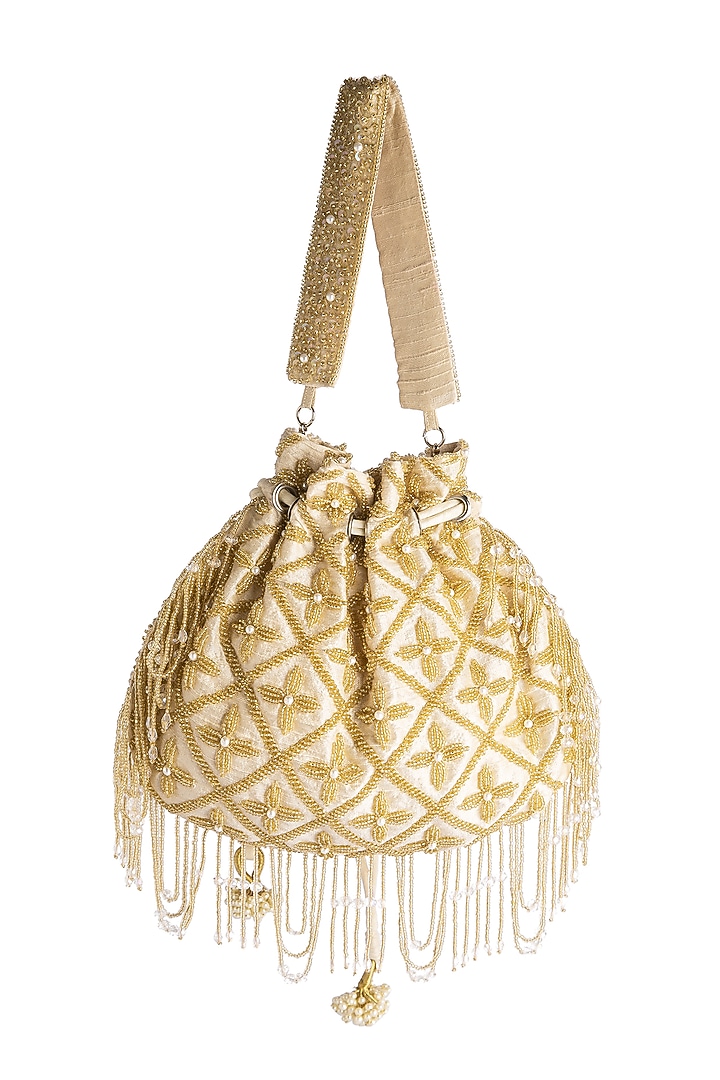Gold Raw Silk Embellished Potli by Ara Studio at Pernia's Pop Up Shop