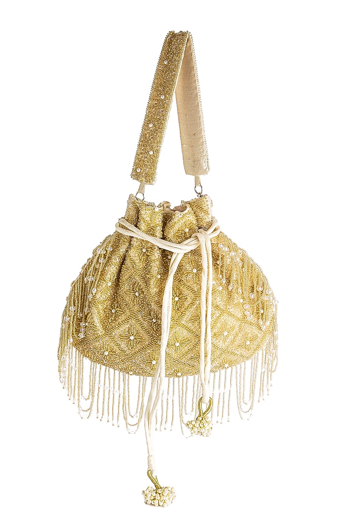 Gold Raw Silk Embellished Potli by Ara Studio at Pernia's Pop Up Shop