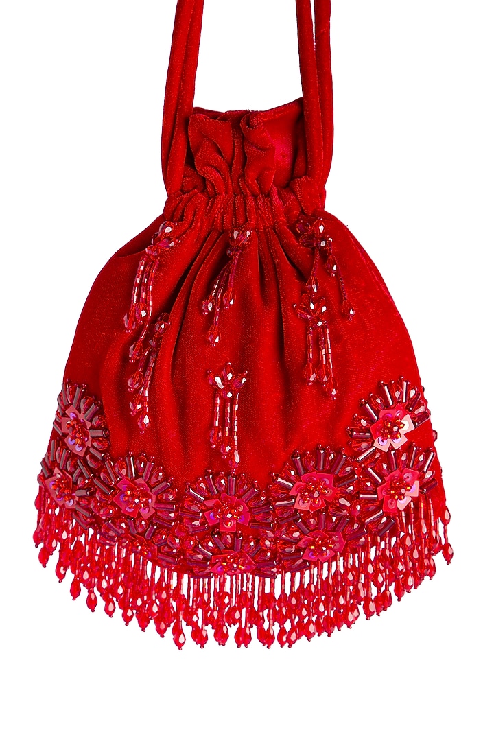 Red Velvet Embellished Potli by Ara Studio at Pernia's Pop Up Shop