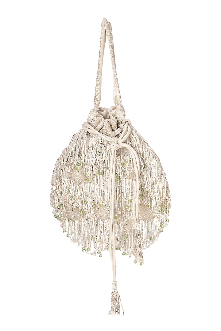 White Velvet Embellished Potli by Ara Studio at Pernia's Pop Up Shop