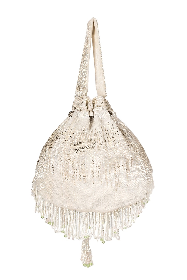 White Velvet Embellished Potli by Ara Studio at Pernia's Pop Up Shop