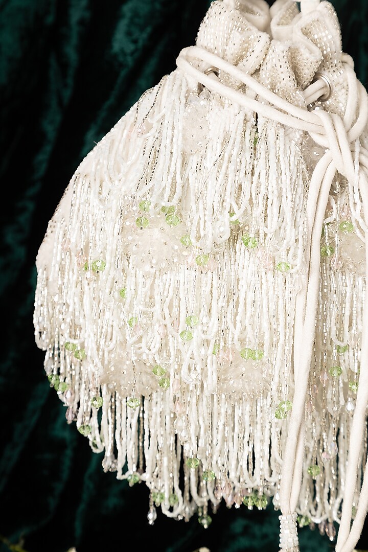 White Velvet Embellished Potli by Ara Studio at Pernia's Pop Up Shop
