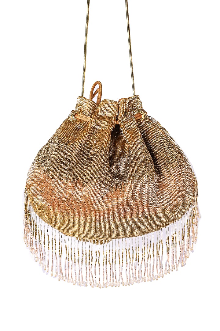 Gold Raw Silk Embroidered Potli by Ara Studio at Pernia's Pop Up Shop