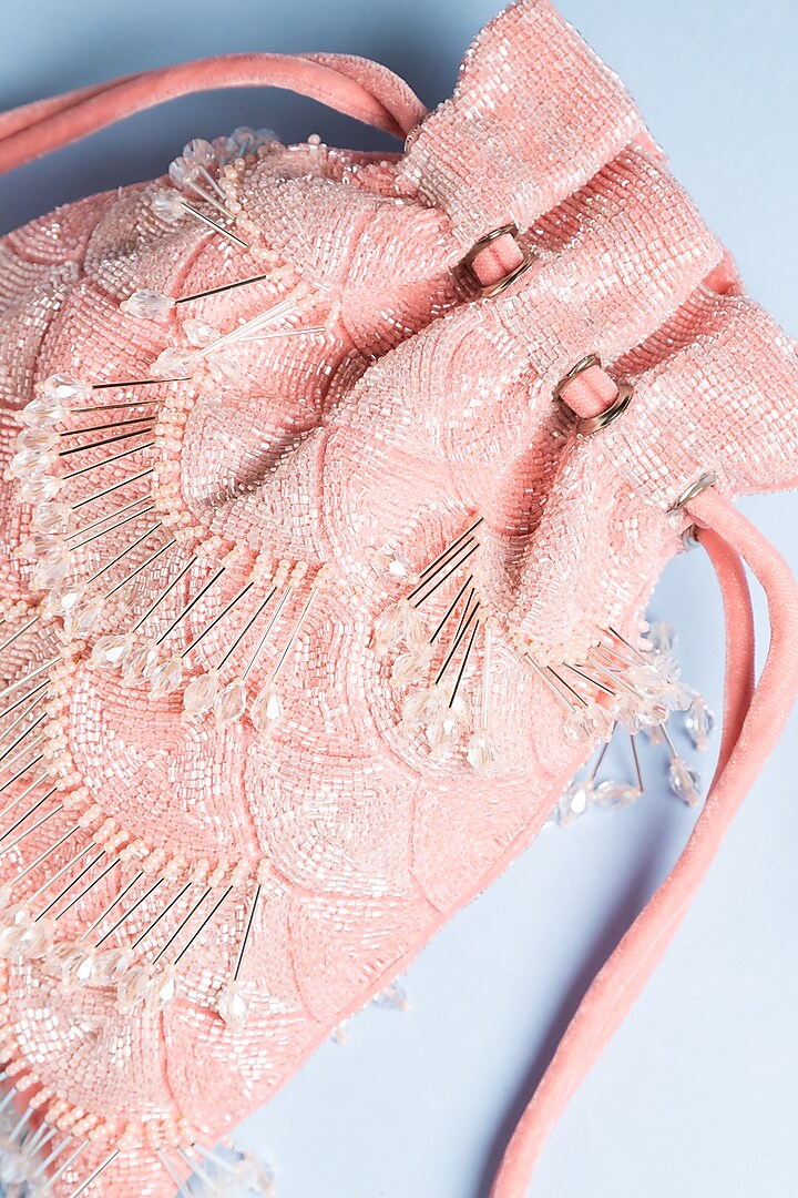 Pink Velvet Embroidered Potli by Ara Studio at Pernia's Pop Up Shop
