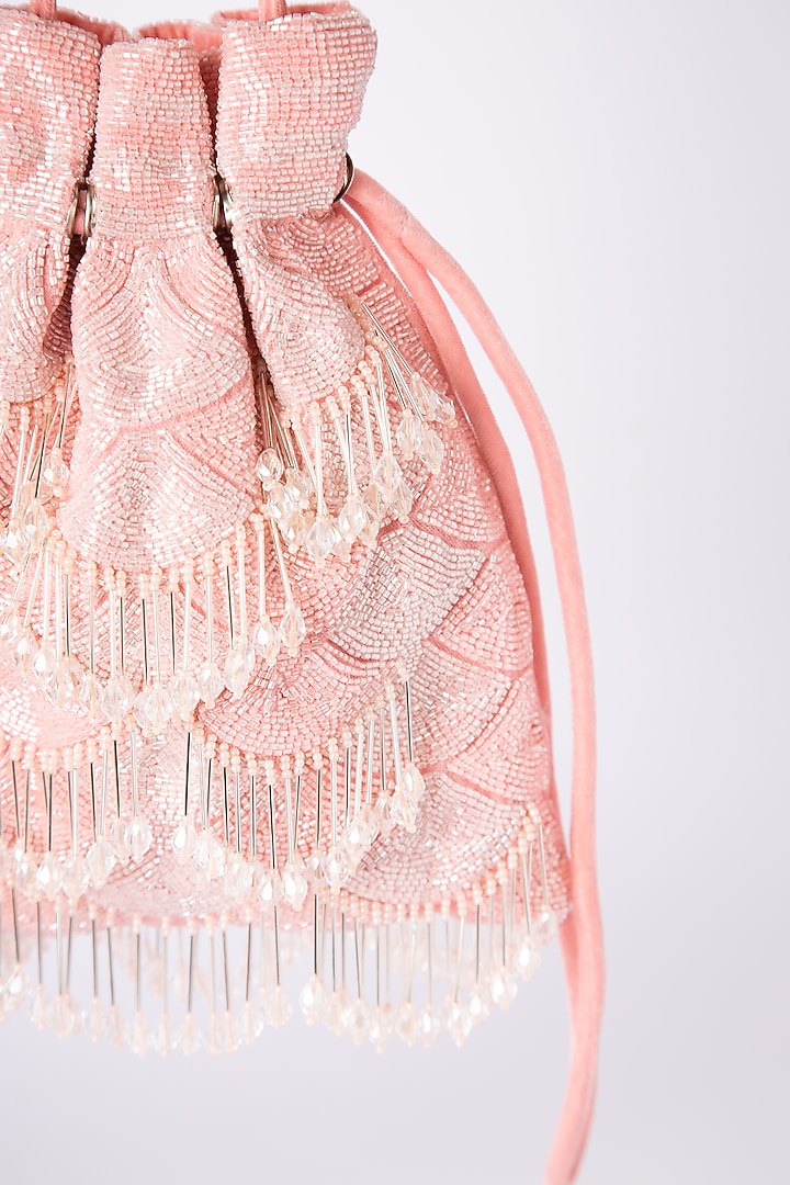 Pink Velvet Embroidered Potli by Ara Studio at Pernia's Pop Up Shop