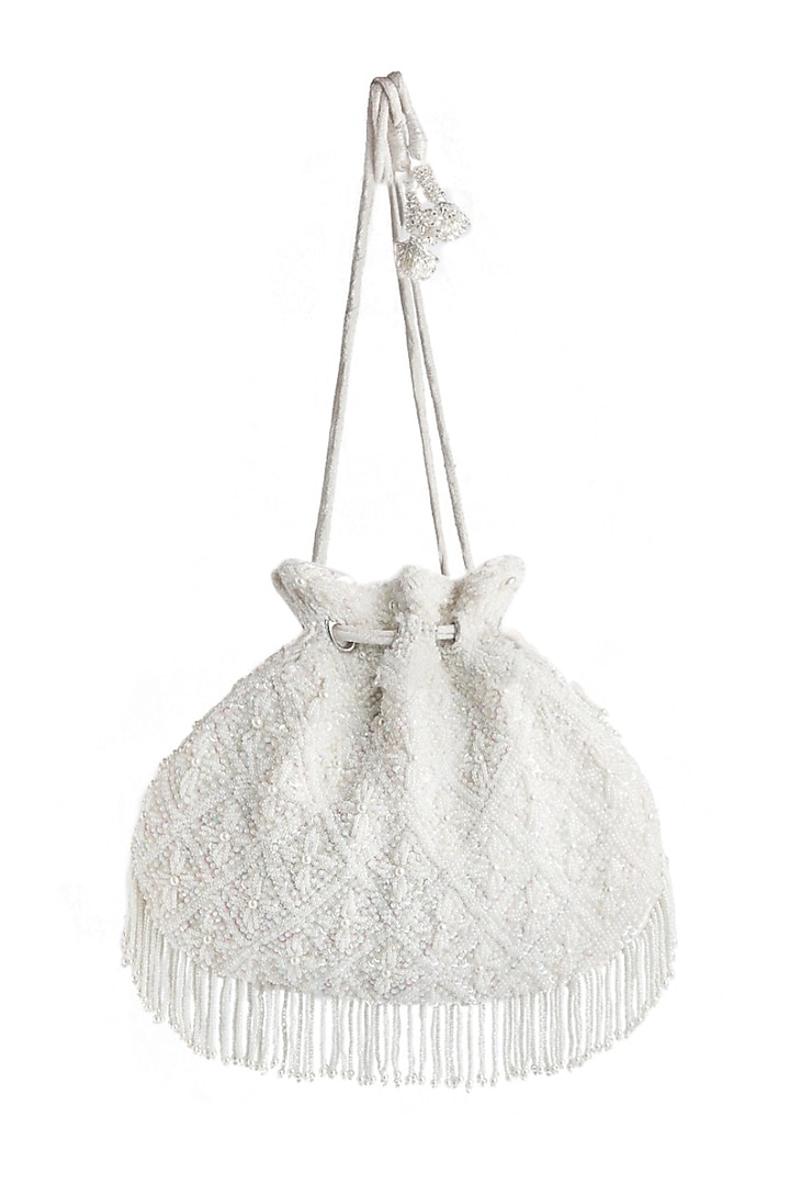Ivory Raw Silk Embellished Potli by Ara Studio at Pernia's Pop Up Shop