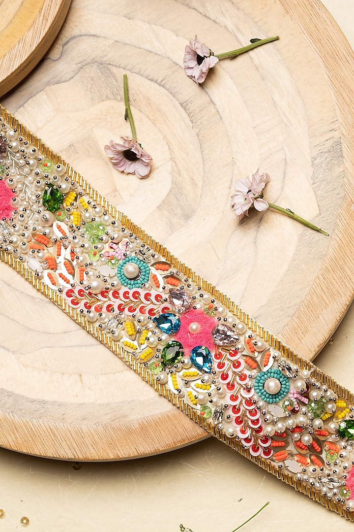 Multi-Colored Velvet Embroidered Belt by Ara Studio